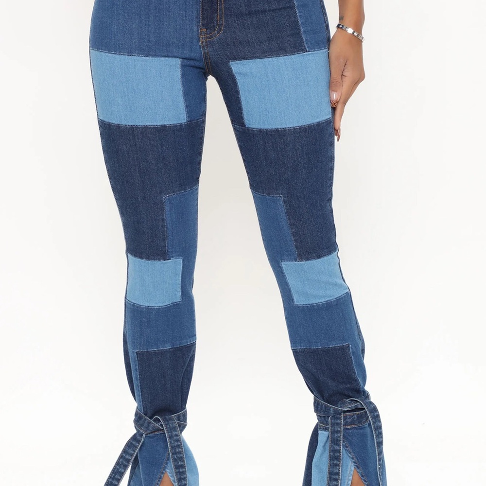 Fashion Nova Blue Skinny Patchwork Jeans